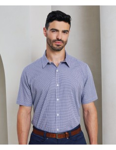 P-PR221-Mens Microcheck (Gingham) Short Sleeve Cotton Shirt 2